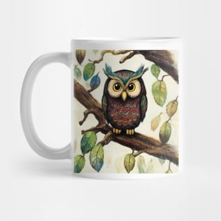Cute Owl with russet and teal feathers Mug